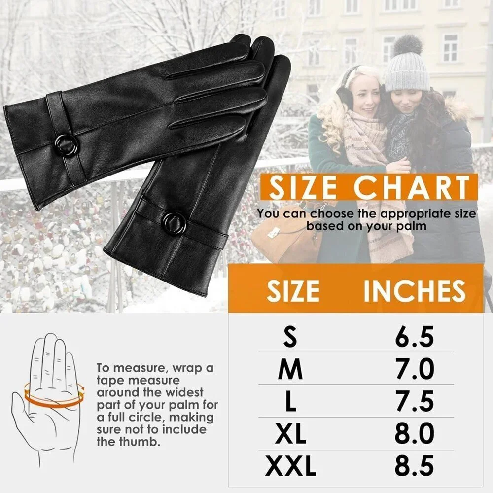 Women's Winter Leather Gloves Texting Warm Driving Lambskin Gloves Black